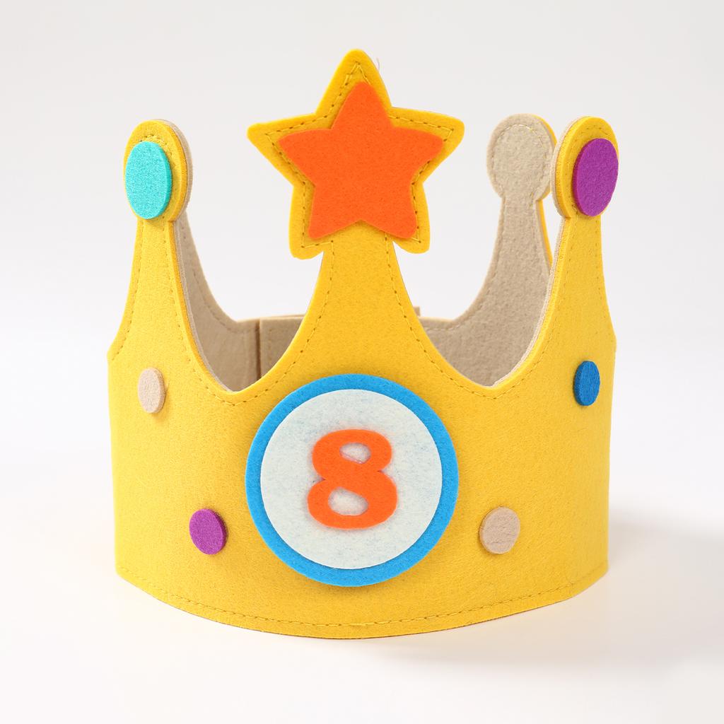 Yellow Felt Crown Birthday Hat Happy 1st-9th Birthday Party Decoration Kids Girl Boy 0-9 Year Old Birthday Party Hat Spplies