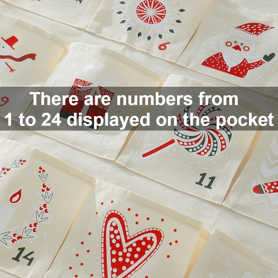 1PC Christmas Advent Calendar with 24 Pockets Soft Canvas Wall Hanging Organizer Festive Decor for Kids Gifts Home Wall Calenda