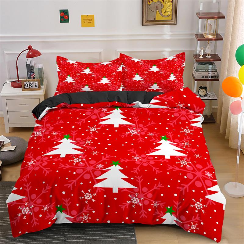 

Комплект постельного белья Merry Christmas King Queen с изображением Санта-Клауса и снеговика, пододеяльник с изображением рождественской елки, красное полиэстеровое одеяло EU single(135x200cm)