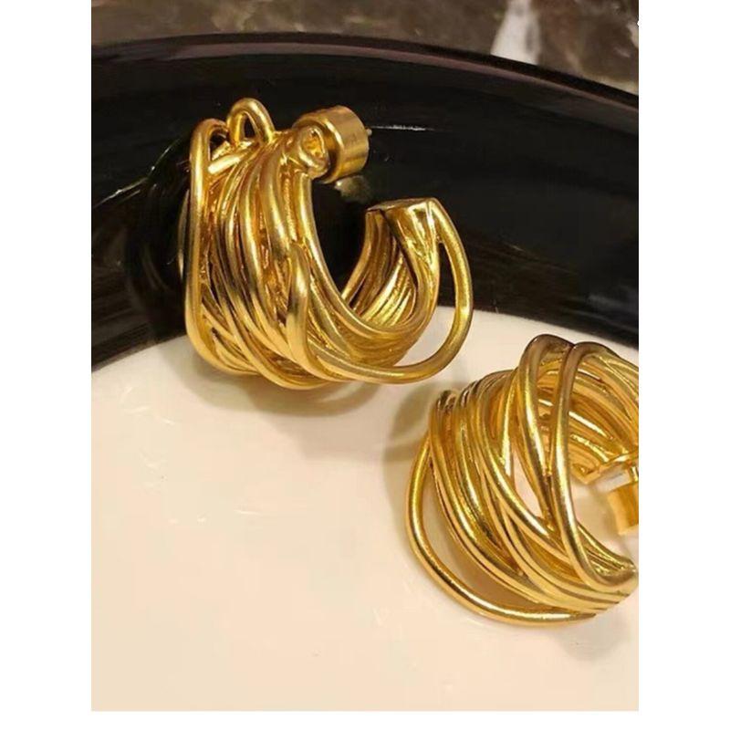 European and American High-Grade Metal C- Type Ear Studs Original Design Winding Multi-Layer Circle Earrings Retro Exaggerated Light Luxury Fashion