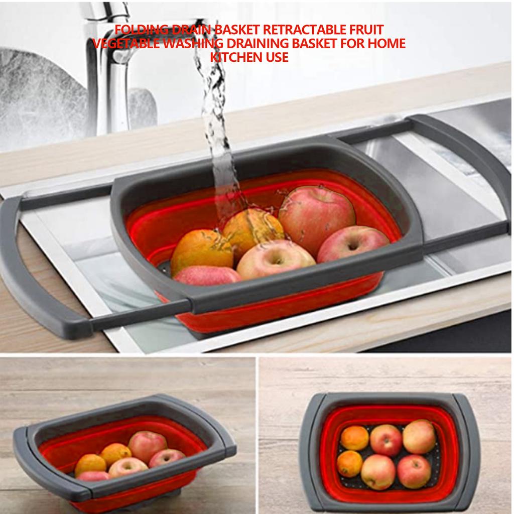 Folding Drain Basket Retractable Fruit Vegetable Washing Draining Basket for Home Kitchen Use