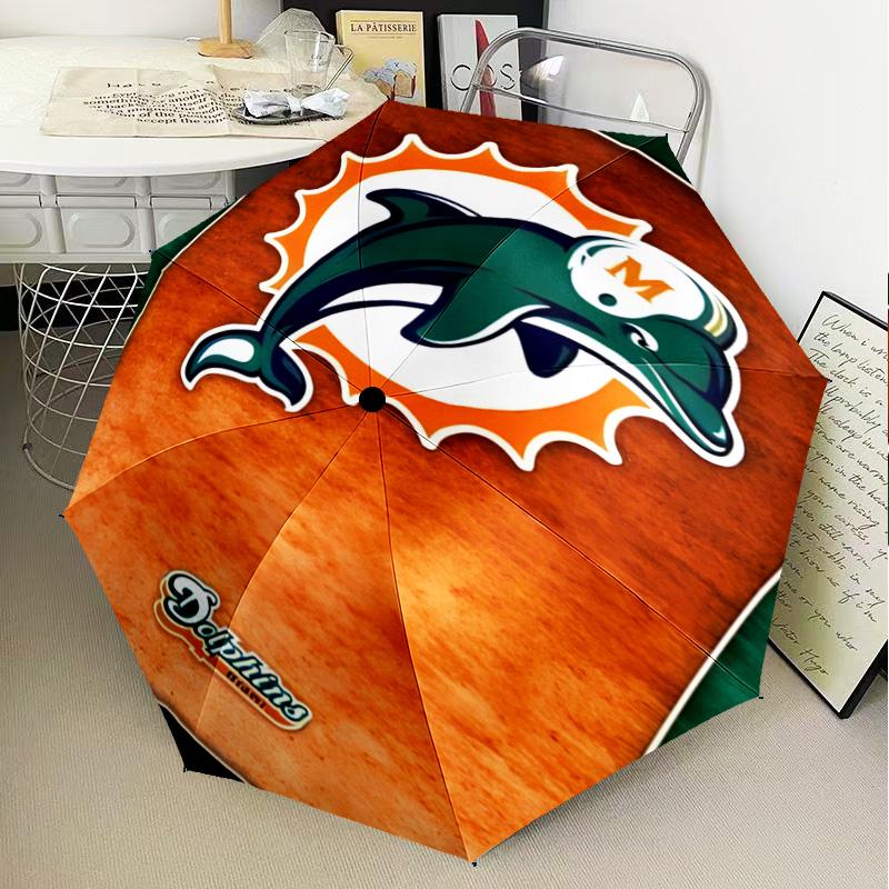 Dolphins Team Logo Artwork Umbrella Folding Umbrella, Automatic Umbrella 8-Frame for Travel, Camping Use Gift for Halloween Christmas