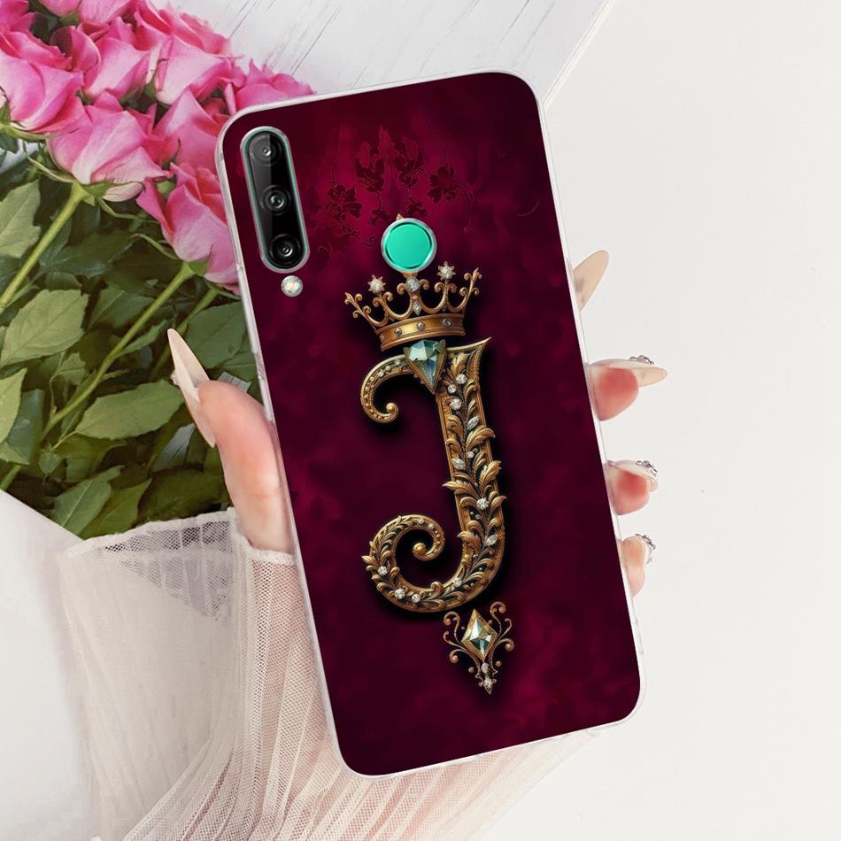 For Huawei Y7p Royal Crown Initial Letter Couple Phone Case For Huawei Y7P 2020 ART-L28 L29 Soft Silicone TPU Covers Bumpers