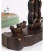 Rosewood Dragon & Phoenix Brush Holder: Round Plate Pen Hanger for Calligraphy Supplies