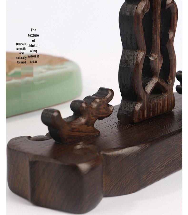 Rosewood Dragon & Phoenix Brush Holder: Round Plate Pen Hanger for Calligraphy Supplies