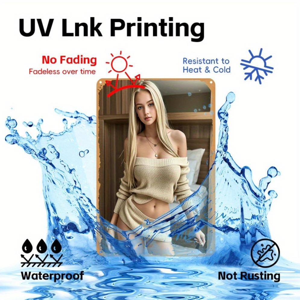 Vintage Metallschild für Frauen - Beiger Pullover Blonde Dame Wandkunst, Langlebige Nostalgische Heimdekoration für Schlafzimmer Valent