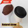 100% Natürliche Stroh Runde Baskenmützen Damen Färbung Schwarz Kaffee Matrosenhut Handgewebt Sommer Strand Sonnenhut Kirche Derby Party Hut