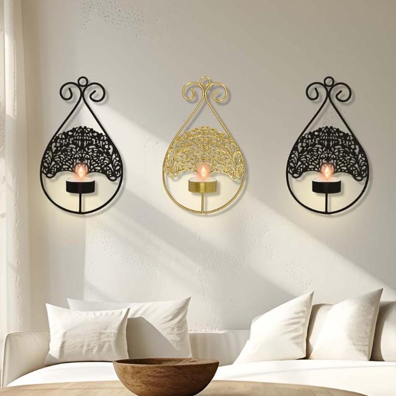 Iron Hanging Candle Sconce with Top Rings and Raised Tray, Decorative Feature for Entryways, Hallways, and Interior Areas