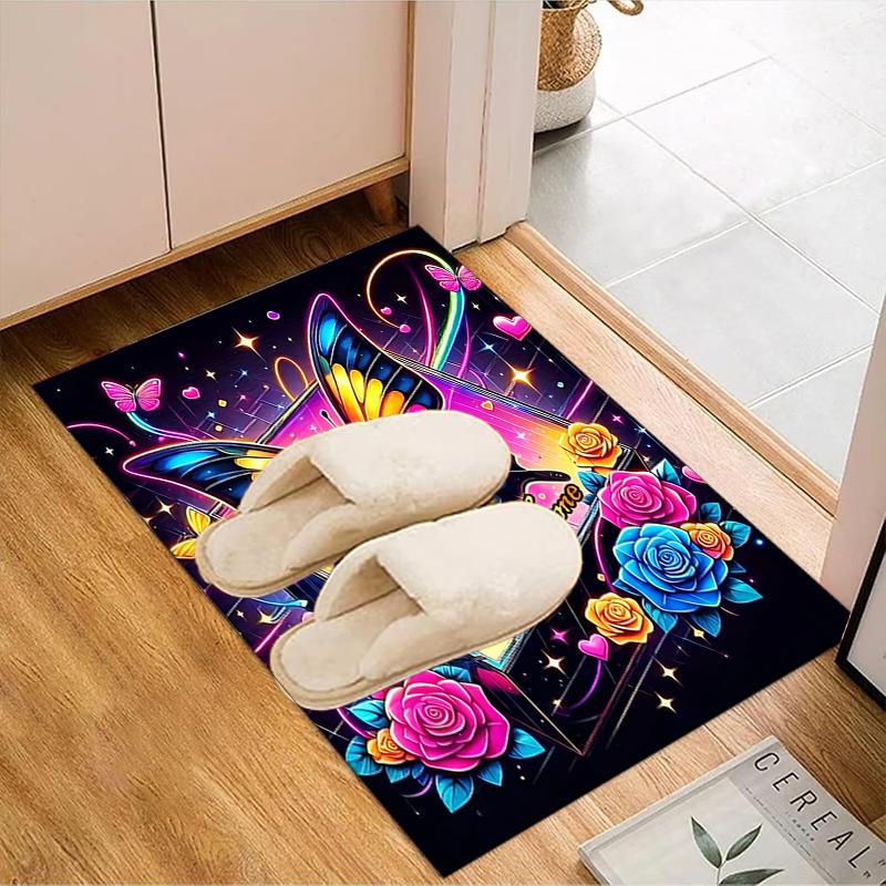 1PC Custom Name Butterfly Magic Art Theme Floor Mat Ideal for Living Room, Game Rooms, Office, Bedroom, Floor Mat Playful Design