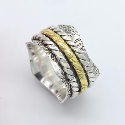 Handgemachter Two Tone Spinner Band Ring 925 Sterling Silber Schmuck für Weihnachtsgeschenk
