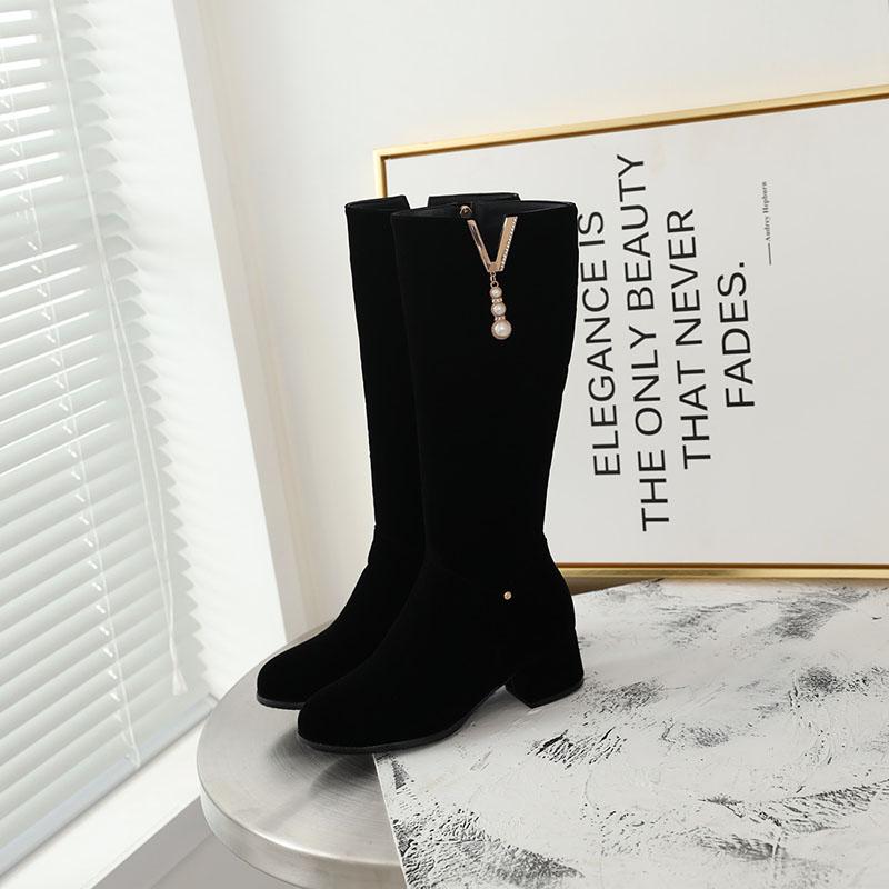 Women's High-heeled Boots Autumn and Winter Comfortable Versatile Thick-heeled Large-size Medium Boots