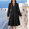 Women's V-Neck Flowing Layered Bohemian Long-sleeved Solid Colour Dress