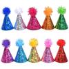 10Pieces Small Party Hat for Dogs and Cats with Glitters Design and Adjustable Strap Suitable for Birthday Celebration