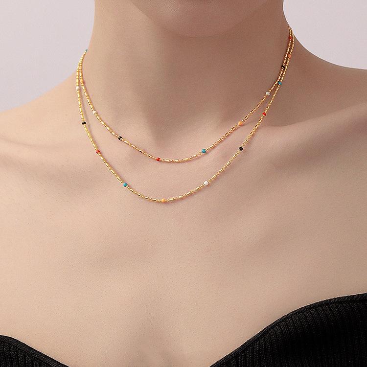 Women's Exquisite Rainbow Glaze Titanium Steel Necklace: Versatile French Light Luxury Clavicle Chain