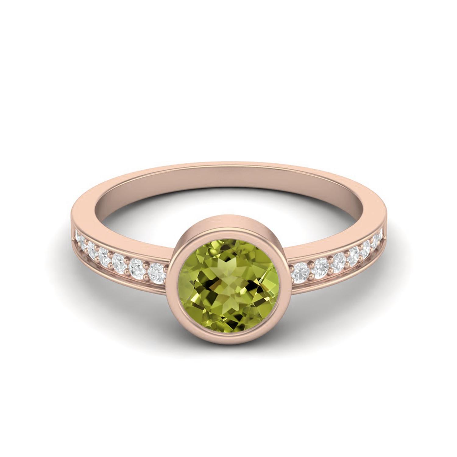 6mm Round Peridot 925 Sterling Silver Rose Vermeil Solitaire Side Accents Women Promise Ring 5 ярко-розовый
