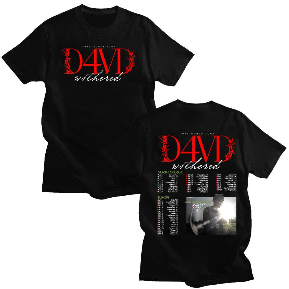 D4vd Withered 2025 Welttournee T-Shirt Herren Damen Hip Hop Oberteile Sommer Rundhals Kurzarm T-Shirt Mode Baumwolle Locker Streetwear