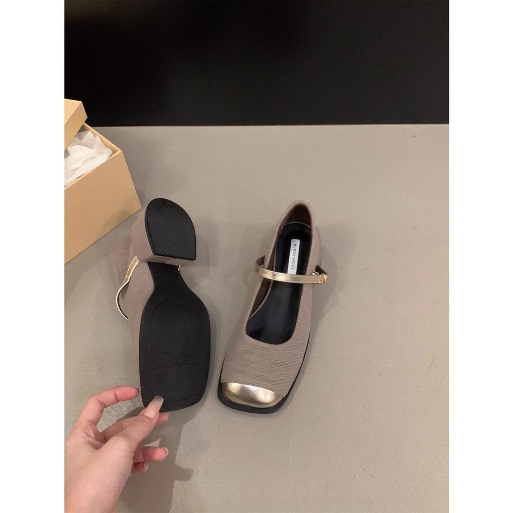 One-word buckle premium thick heel summer Internet celebrity versatile single shoes women  feeling foreign spring Mary Jane shoes