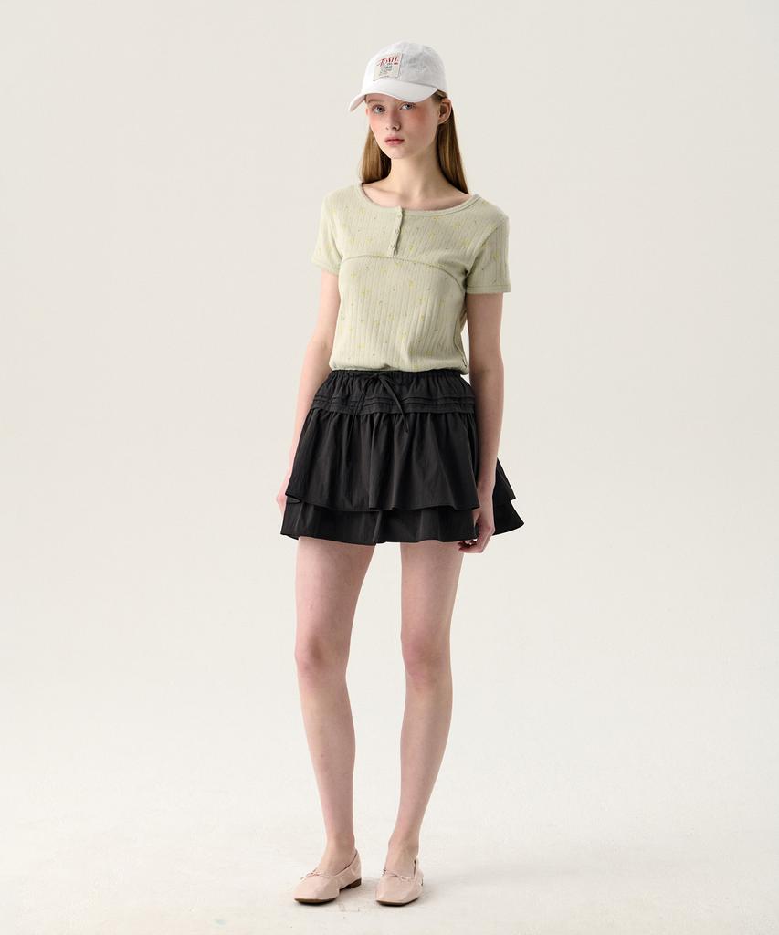 Tudument Shirring Mini Skirt Black