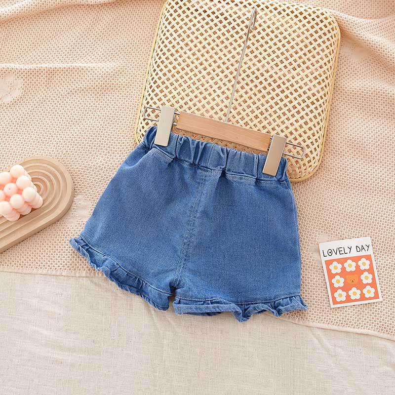 

Весенние джинсовые шорты с оборками в корейском стиле для девочек 110