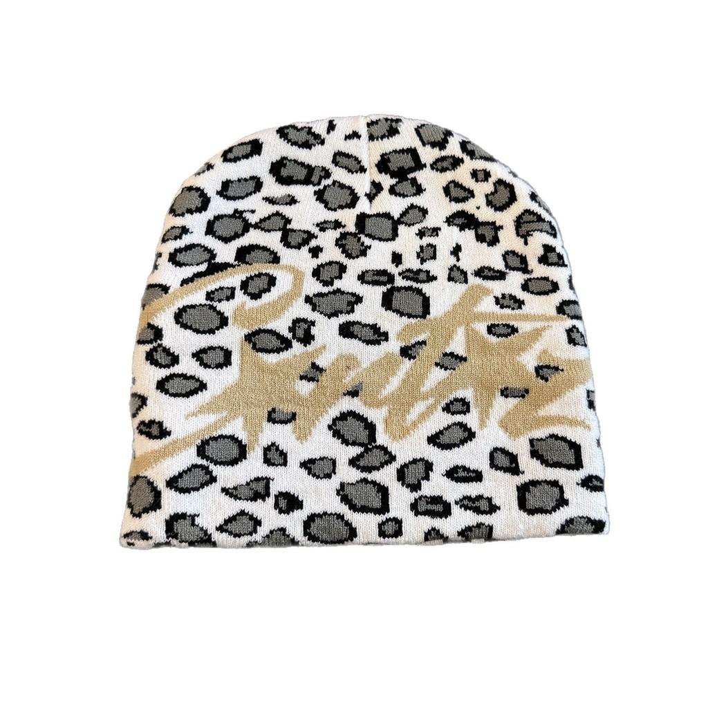Leopard Letter Print Knitted Hat With Warmth For Winter Streetwear Fans