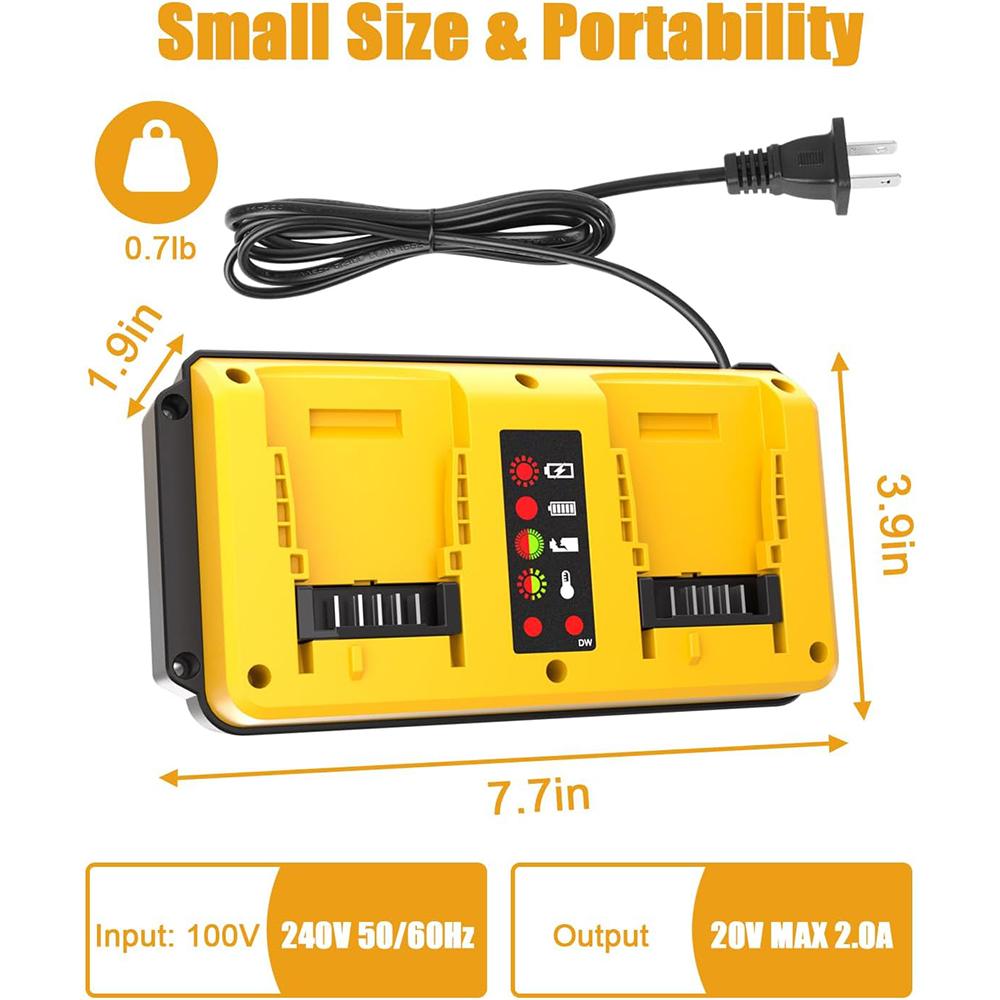 Portable Dual Ports Fast Charger For Dewalt 18V 20V Lithium Battery Mini Charger Rechargeable DCB207 DCB206 DCB204 DCB203