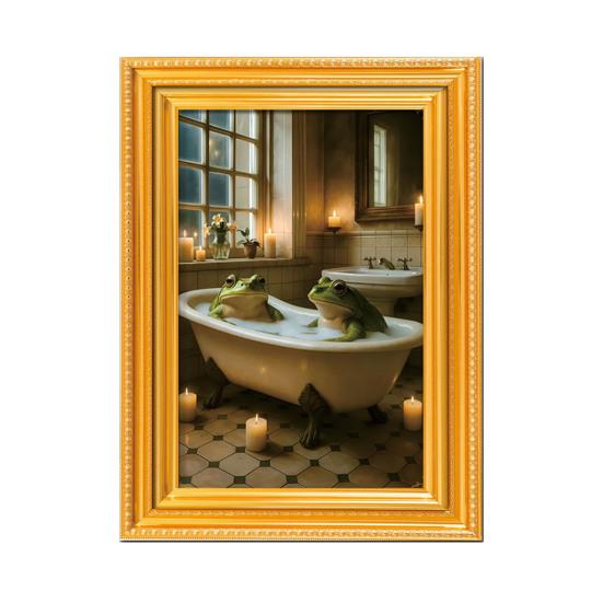 1/6Pcs Abstract Frog Refrigerator Magnet Vintage Cartoon Green Frog Fridge Magnet with Frame Home Kitchen Office Decoration