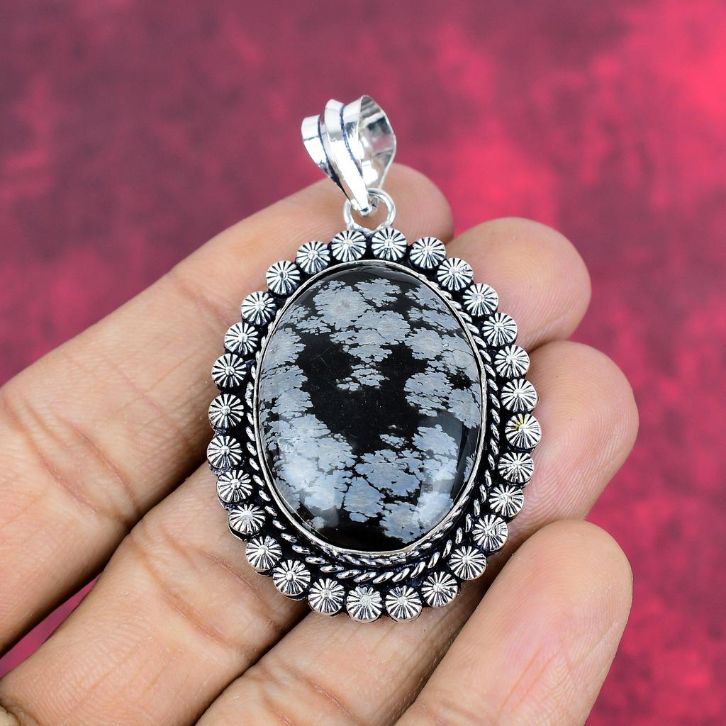 Snowflake Obsidian Pendant, 925 Solid Sterling Silver Pendant Handmade Gemstone Jewelry, Gifts For Pendant