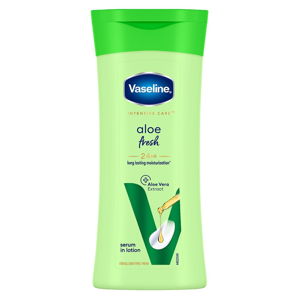 

Vaseline Aloe Fresh Body Lotion 90ml Pack of 1 24HR Hydration Non-Sticky Lightweight Skin Moisturiser