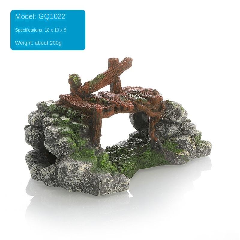 Fish tank landscaping resin desktop ornament rockery aquarium decorative stone house small bridge aquatic grass new Chineseretro