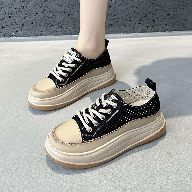 Sandals Women's New Retro Inner Height Increase Hollow Women's Shoes Versatile Leather White Shoes Sports Trend