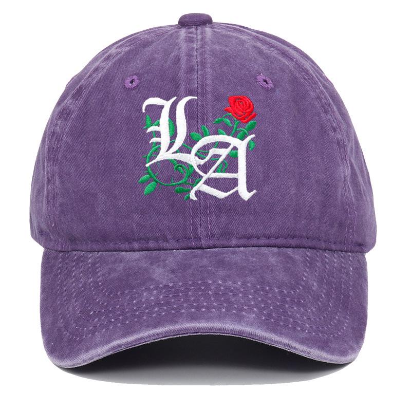 Trendy LA Rose Embroidered Washed Baseball Cap