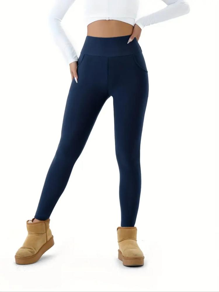 Damen High-Waist Fleece-gefütterte Leggings mit Taschen - Kuschelig, Dehnbar, Warm, Mehrfarbig, Perfekt für Herbst- und Winterkomfort, High-Waist Leggings