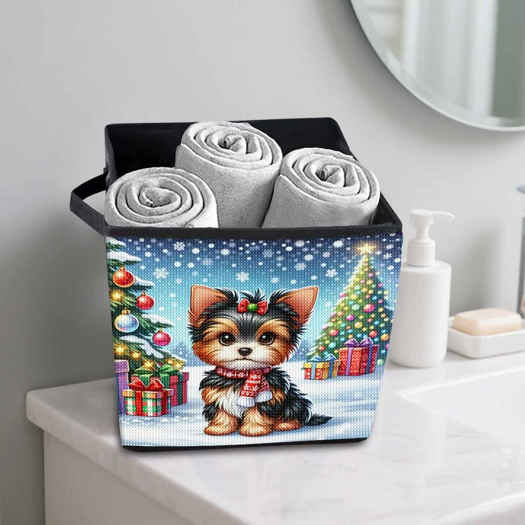 A Schnauzer In The Snow 5D Diamond Painting Storage Basket Full Round Drill Mosaic Diamond Embroidery Cross Stitch Kits Home Decor Home Decor