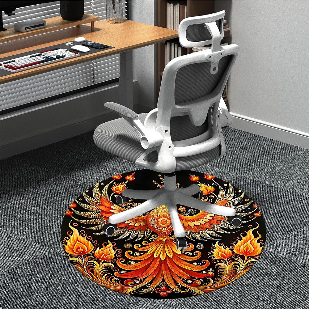 

1pc Phoenix Flames Office Round Area Rug, Indoor Mat Suitable ForOffice, Under Office Chairs Bedroom Living Room Home Decor, Room Decot086 80cm by 80cm