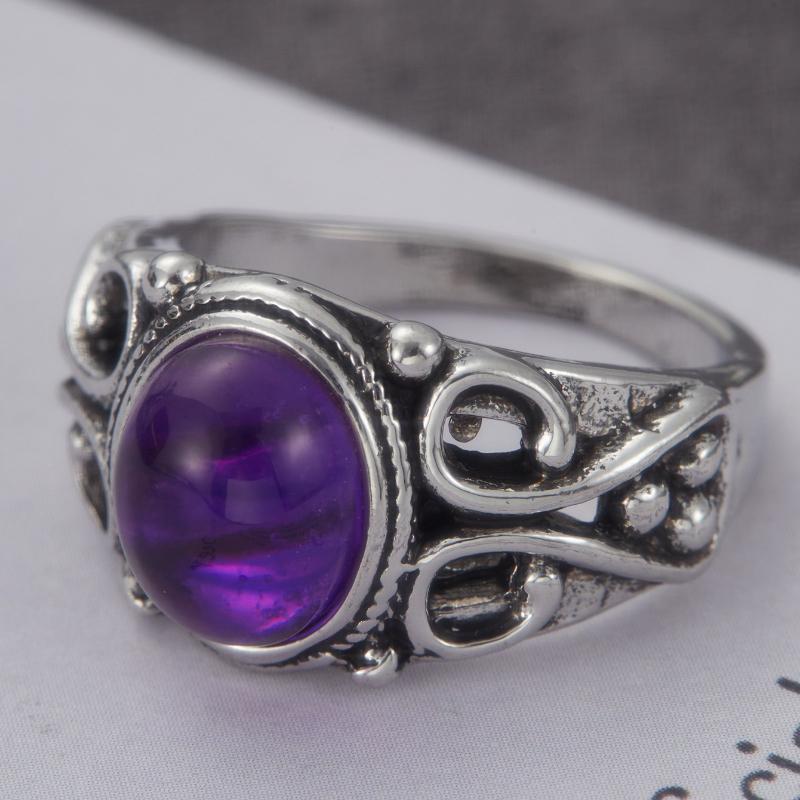 Vintage Ethnic Style Oval Stone Carved Pattern Ring, Women's Bohemian  Holiday Accessory Jewelry