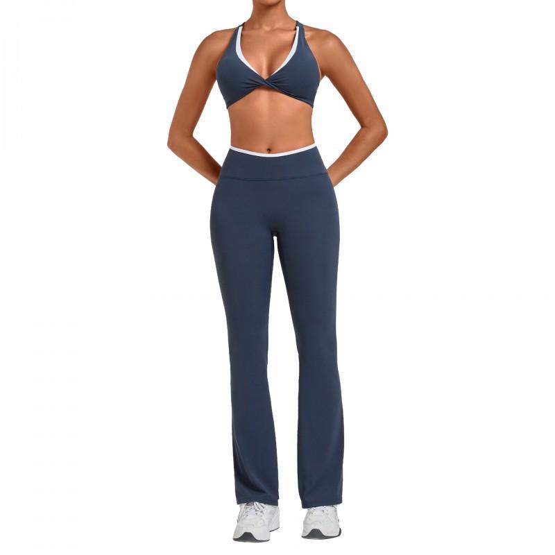 Color Block Sports Yoga Set Women - Tight Fitting Moisture Wicking 2 Piece Running Fitness