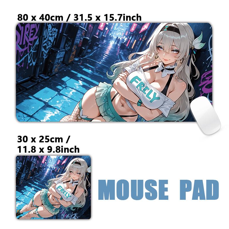 Gaming Mouse PadAntislip Stitched Edges Stylish Urban Anime Girls Graffiti Street Print Gaming Keyboard Mat for Gamers