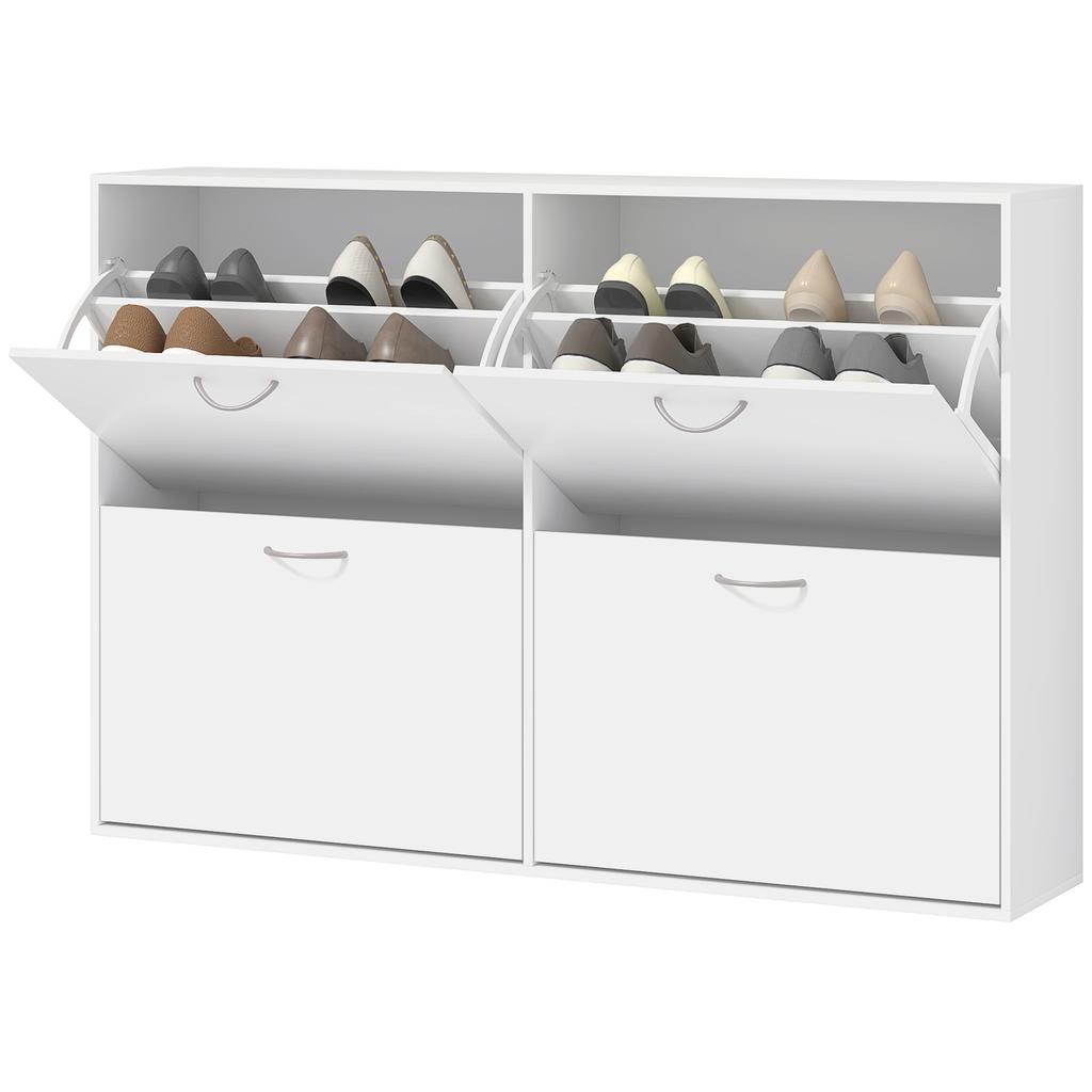 Shoe Cabinet with 4 Flip Drawer, Modern Shoe Storage Cabinet with Adjustable Shelves for Hallway, Entryway, Holds 16-24 Pairs, White