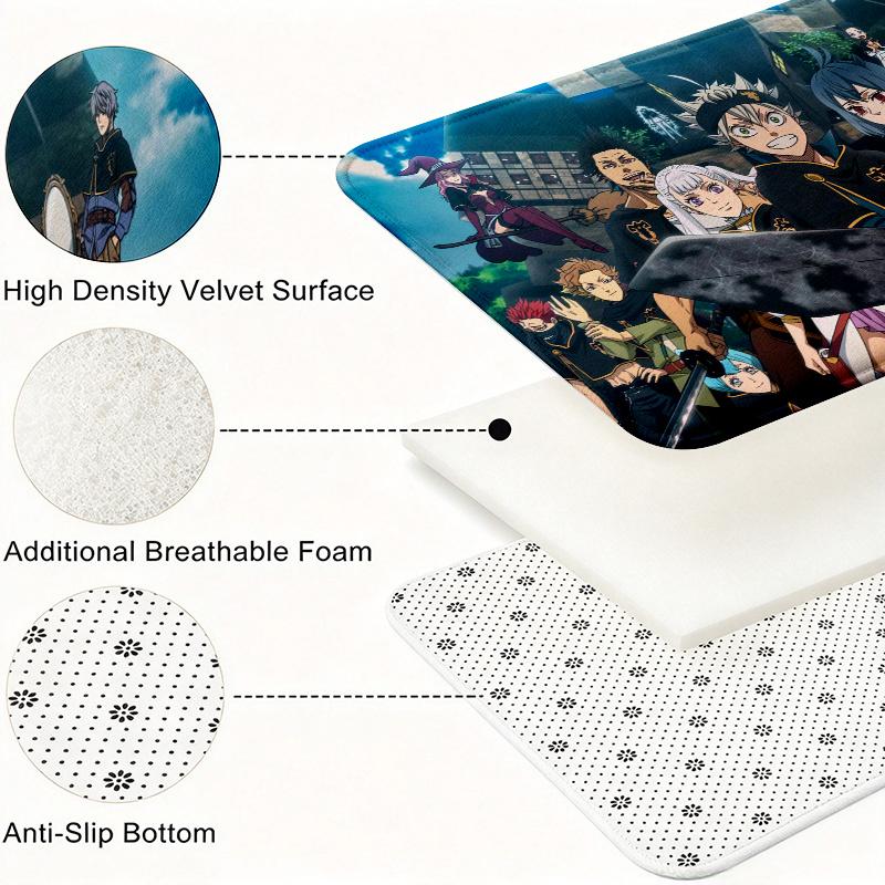 Black Clover Print Flannel Kitchen Mat Christmas Soft Area Rug Non Slip Floor Carpet Home Decoration