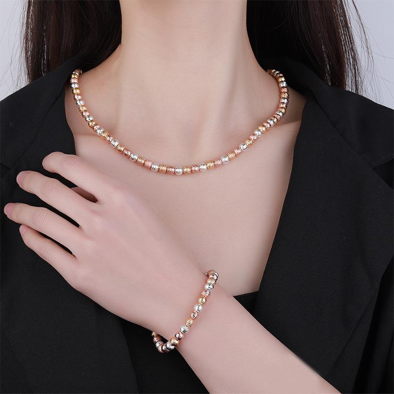 Jewelry Retro Temperament Niche Design Electroplated Color Gold Bead Chain Set Female