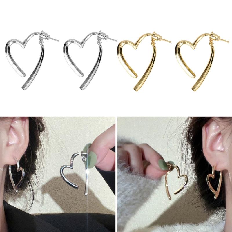 Stylish Heart Shaped Earrings Alloy Material Ear Studs Heart Ear Pendant Trendy Dangle Earring for Fashion Forward Women