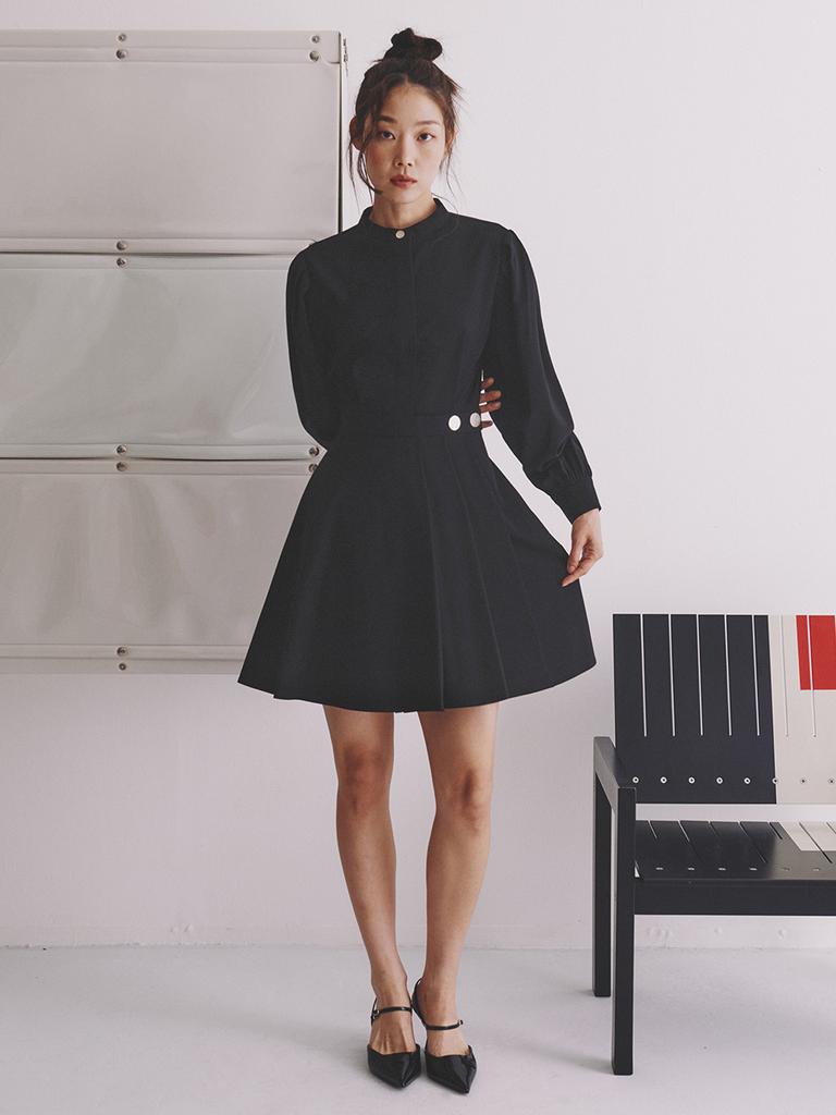 Ganiesong Slc Gold Button Wrap Dress_Black
