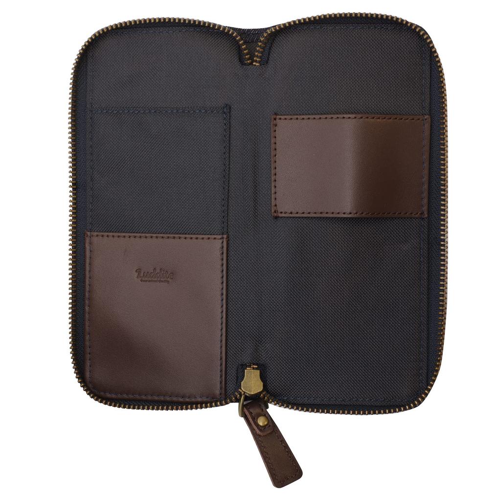 Luddite Skórzane Połączenie Okrągły Zamek Etui na Długopisy, Zestaw 2-częściowy (brązowy), Dżins i Prawdziwa Skóra, LDKC-RZP2-10