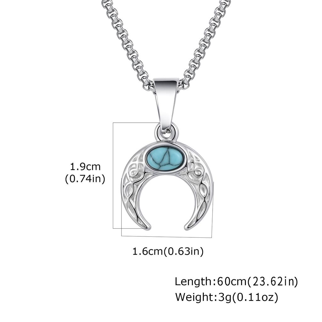 Vintage Green Natural Stone Necklace for Men Boys, Stainless Steel Moon Pendant Necklace, New Fashion Jewelry Gift