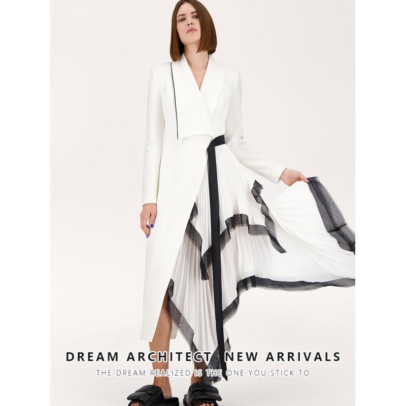 Women's Asymmetrical Pleated Ruffle Mesh Suit Jacket for Spring