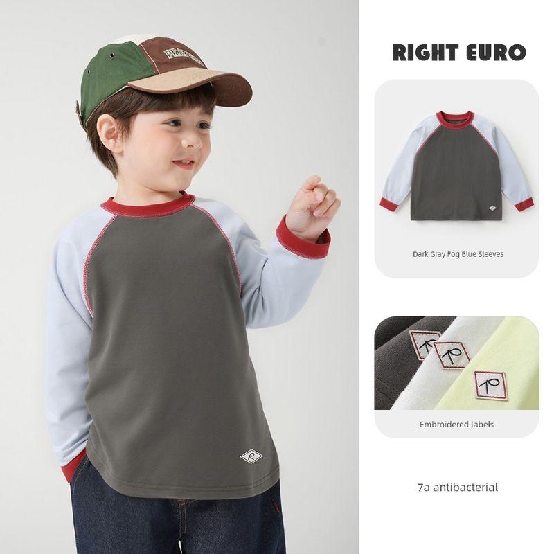 Right-Hand European Style Boys' Raglan Long-Sleeve T-Shirt, New Spring Children's Clothing, Spring Style Kids' Base Shirt Top, Spring Fashion