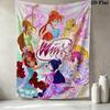 Winx Club Wall Tapestry Aesthetic Wall Hanging Printed Fabric Blanket Decorative Tapestries For Bedroom Living Room Home Decor