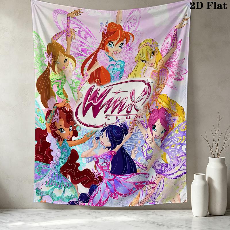 Winx Club Wall Tapestry Aesthetic Wall Hanging Printed Fabric Blanket Decorative Tapestries For Bedroom Living Room Home Decor