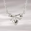 JEWNEL Silver925 Pleated Ribbon Bold Heart Drop Chain Silver Necklace