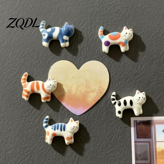 Metal Surfaces Magnetic Decor 5Pcs Cartoon Cat Refrigerator Magnet Set, Hand-painted Kitten for Fridge Lover Magnets Locker Whiteboard, Kitchen